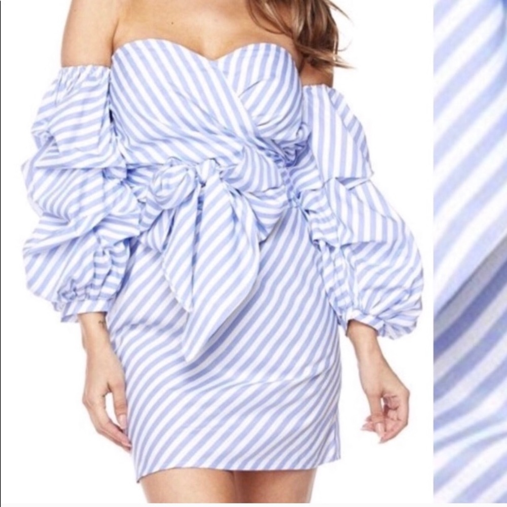 Blue and White Off the shoulder stripe dress